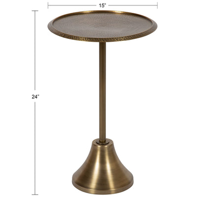 Kate and Laurel Sanzo Modern Round Pedestal Side Table, 15 x 15 x 24, Gold, Decorative End Table with Hammered Tabletop for Use as a Bedroom Nightstand or Living Room Accent