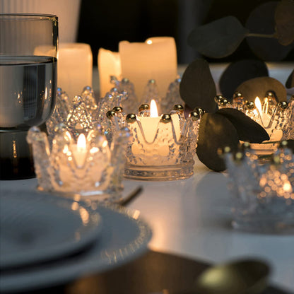 GOLDEAL 24 Pcs Clear Crown Glass Tealight Candle Holders,Votive Candle Holders Bulk,Candlestick for Wedding,Party,Dinner, Home Table Decorative.