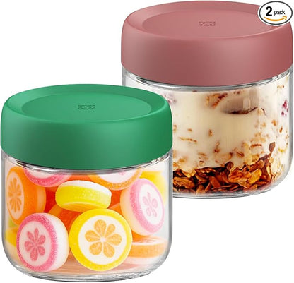 10oz Overnight Oats Containers with Lids - 2 Pack Bulk Airtight Glass Jars Meal Prep Jar for Yogurt Salad, Smoothies, Reusable Full Storage Containers appliance (Leakproof, Dishwasher & Freezer Safe)