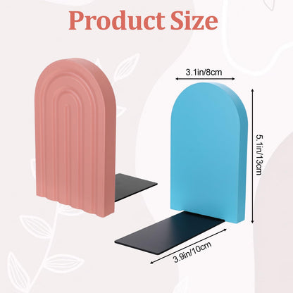4Pcs Boho Arch Wooden Rainbow Bookends Cute Book Ends for Shelves Non Skid Wood Bookends Desert Pastels Book Holder Stand Stoppers for Home Office Back to School Library Kitchen Heavy Books