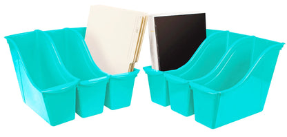 Storex Small Book Bin – Interlocking Plastic Organizer for Home, Office and Classroom, Teal, 6-Pack (71114C06C)