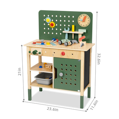 OOOK Kids Tool Bench，Wooden Toddler Workbench with Tools Set，Large Storage Wooden Tool Workbench for Kids Age 3-5，Pretend Play Construction Set Gift for Boys Girls
