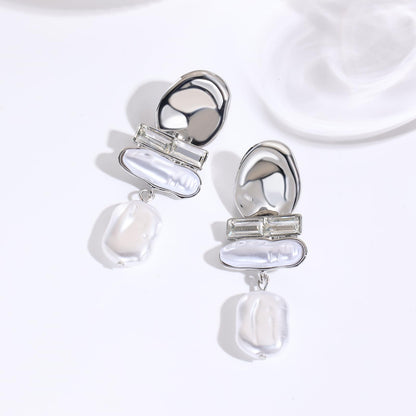 DONABUS Statement Pearl Dangle Earrings,large Pearls Vacation Earrings with Crystal,Party Jewelry Gift for Women (Silver tone)