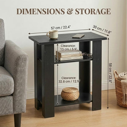 ZEXVIDA Black Side Table, 3 Tier Narrow End Table for Living Room, Modern Wood Nightstand with Storage Shelves, Small Bedside Table for Bedroom, Home Office, Small Spaces, 22.8 Inch High