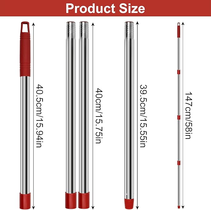4 Section Stainless Spin Mop Replacement Handle