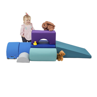 FDP SoftScape Playtime and Climb Multipurpose Playset for Infants, Toddlers 10m-2yrs Climber and Block Play, Learn Gross Motor Skills at Home or Daycare (6-Piece) - Contemporary/Purple, 12364-CTPU