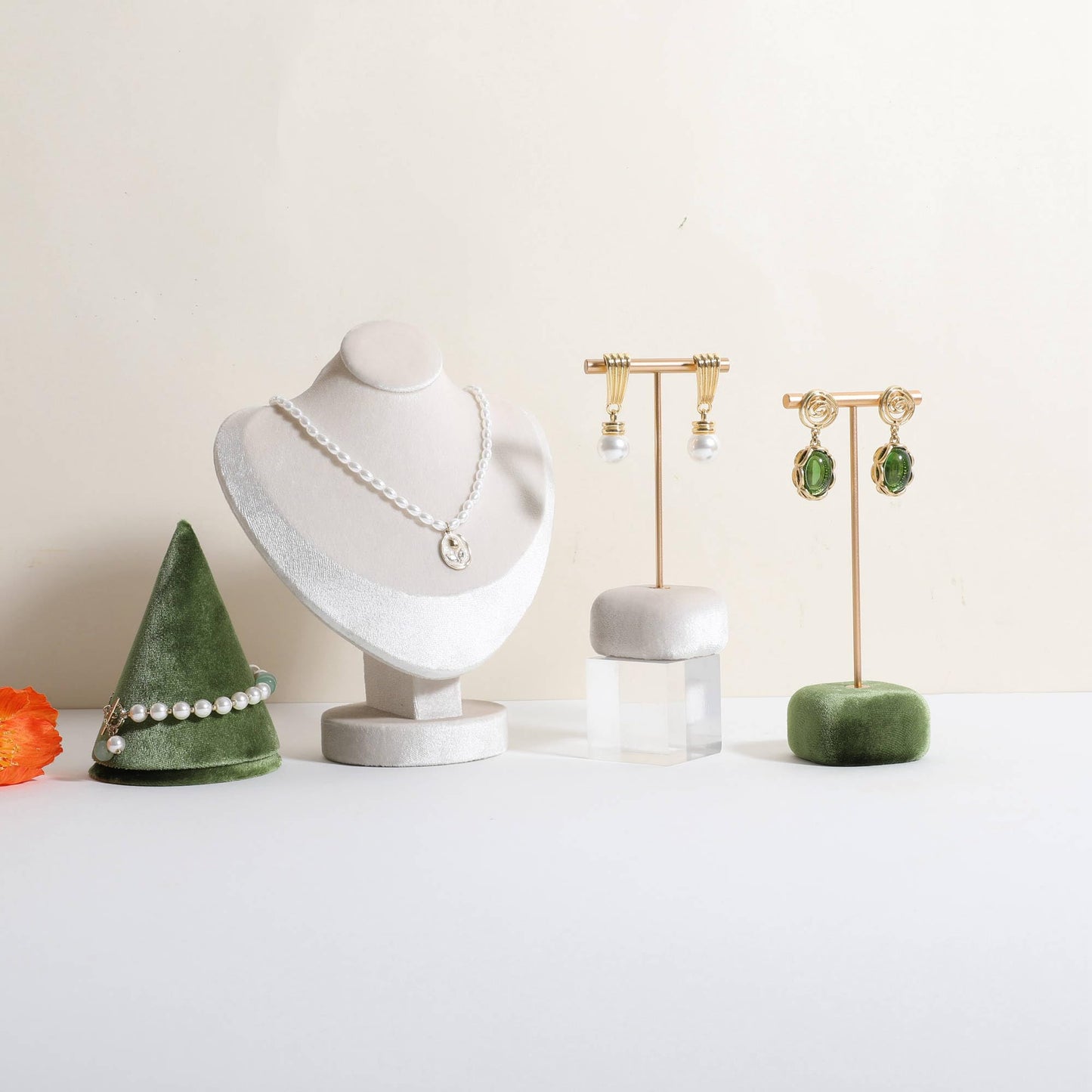 CHISTOR Velvet Earring T Bar Stand Jewelry Display, Earring Display Holder for Selling, Jewelry Storage Organizer【Green】