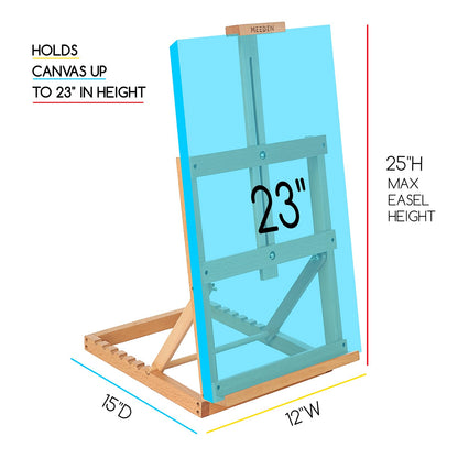 MEEDEN Heavy-Duty Tabletop Studio H-Frame Wooden Easel- Solid Beech Wood Adjustable Artists Desktop Wood Easel Table for Artist, Beginners & Teens- Holds Canvas Art up to 23" High