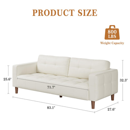 IDEALHOUSE 83” Beige Faux Leather Couch, 3 Seater Sofa Couches with 2 Removable Back Cushions for Living Room, Large Mid Century Modern Office Apartment Couch (Beige)