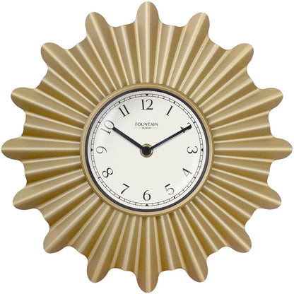 FOUNTAIN DESIGNS 18 Inch Mid Century Modern Starburst Wall Clock, Minimalist Silent Non Ticking Metal Wall Clock for Living Room Decor, (Hamilton Gold, 18")