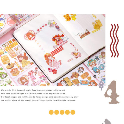 Kawaii Washi Stickers Set (50 Sheets) Cute Pets Sweet Food Drink Adhesive Label Decorative Sticker for Scrapbooking Journaling Journal Planner Diary Album Letter Art Craft Envelope Gift Wrapping