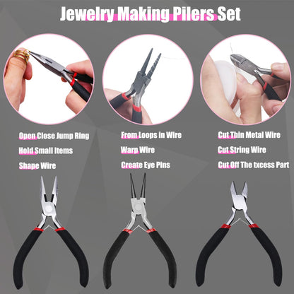 MONVICT Jewelry Making Supplies Kit with Jewelry Making Tools, Findings, Necklace Chain, Jewelry Wires, Adjustable Magnifier, Carry Bag, Meet All the Needs of Jewelry Making, Repair, Beading