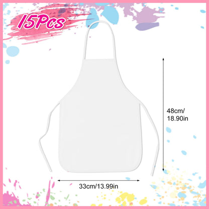 PLULON 30 Pcs Kids Painting Aprons, Kids Aprons for Painting White Art Apron Smocks Bulk for Art Activity Craft Home Kitchen Classroom Party Supplies