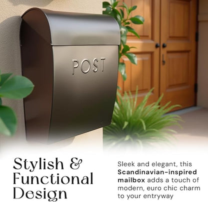NACH Wall Mount Mailboxes for Outside, 12.75 x 10.75 x 5 inches, Black Mailboxes for Outside Wall Mount, Waterproof - The Sylvia Mailbox