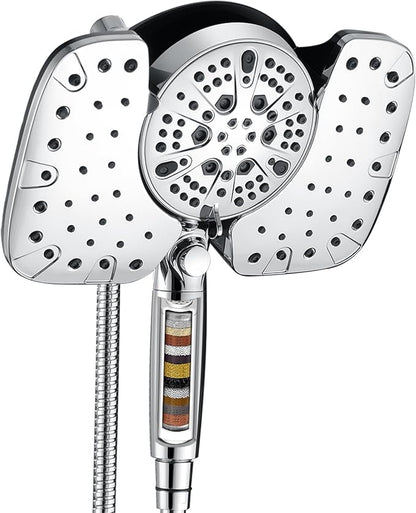 INAVAMZ 2-in-1 Shower Heads with Handheld 2.5GPM: 10” Rain Shower Head & Hand Held Shower Head, 9 Spray Settings Detachable Shower Head with ON/OFF Switch and 15-Stage Filter