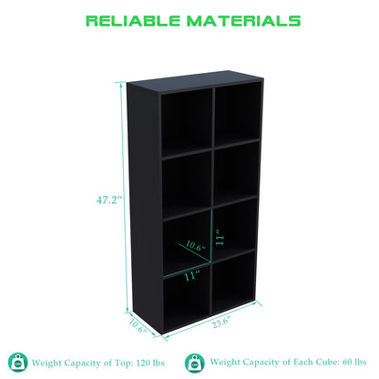 OSCHF 8-Cube Storage Shelf Bookcase - Wooden 4-Tier Floor Standing Open Bookshelf, Modern TV Stand up to 55 Inchs for Home and Office, Black