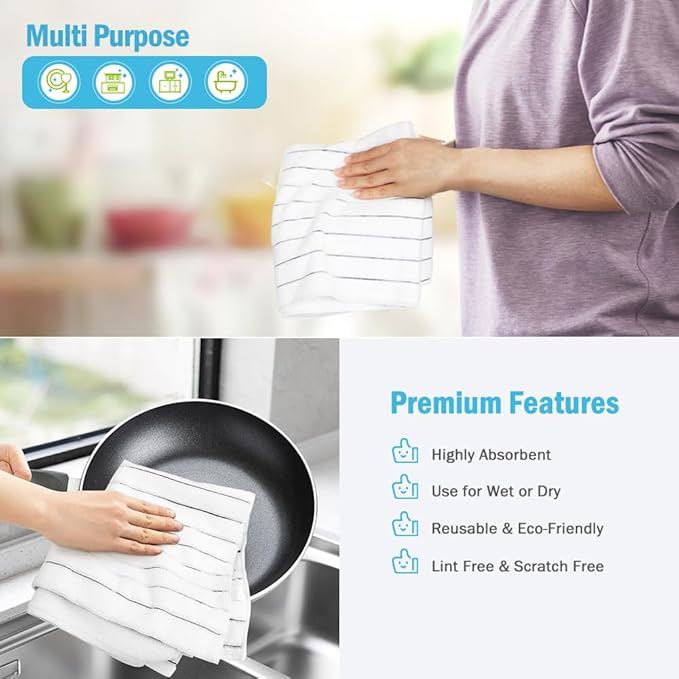 AIDEA Kitchen Towels-8PK, Super Soft and Absorbent Drying Towels