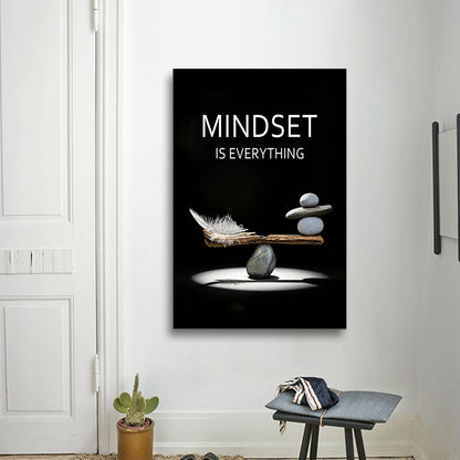 YSPCSUN Mindset Is Everything Wall Art Motivational Quotes Canvas Pictures Large Inspirational Posters For Living Room Framed Zen Balance Stones And Feather Office Decor Artwork 36x24 Inch