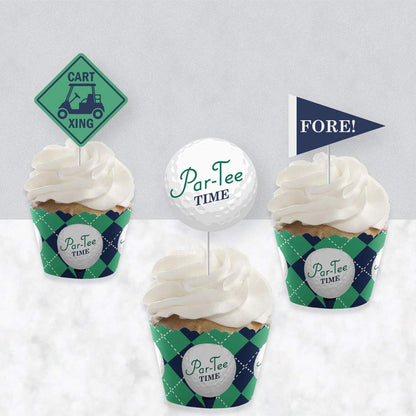 Big Dot of Happiness Par-Tee Time - Golf - Cupcake Decoration - Birthday or Retirement Party Cupcake Wrappers and Treat Picks Kit - Set of 24