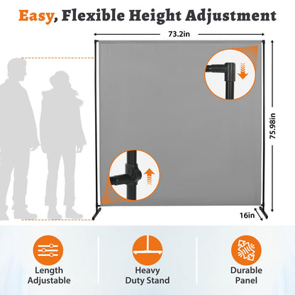 Room Divider Single Panel, 71''W x 71''H Height Adjustable Large Room Divider Panel for Office, Fabric Portable Privacy Screen Wall Divider for Room Separation, Freestanding Partition Separators