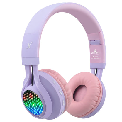 Riwbox WT-7S Kids Bluetooth Headphones Light Up, Foldable Stero Wireless Headset,with Microphone and Volume Control,Comfortable and Durable,for PC/Tablet/TV/Travel(Purple)