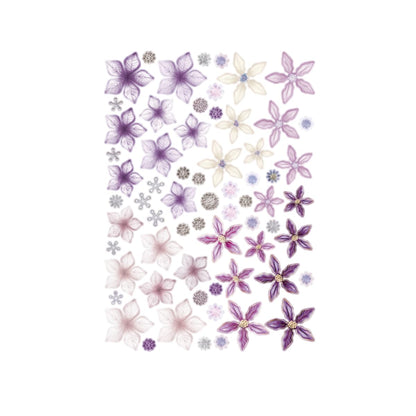 Katy Sue Dusky Violet Blooms, Die Cut Flowers & Leaves Pack. 12 Sheets of Pre-Cut Double-Sided Paper Flowers & Leaves in a Purple Colorway from Card Making Supplies. UK-Made.