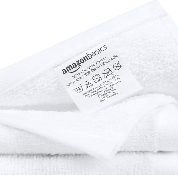 Amazon Basics Highly Absorbent, Fast Drying 100% Cotton Washcloths