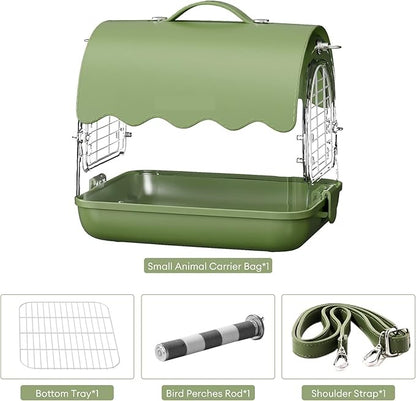 Parrot Cage Aviary, Bird Carrier Backpack with Perch, Transparent Travel Bird Cage Bag with Shade Cover Visible Window for Parrots Budgie Bird Parrot Aviary(Green)