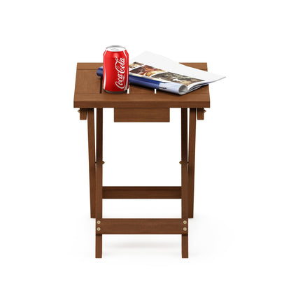 Furinno TIOMAN Folding Outdoor Side Table, Wooden Patio End Table for Garden, Porch, Balcony, Teak Oil, Light Wood