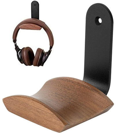 Jcurycke Headset Holder with 6cm Wide Walnut Headrest,Headphone Wall Mount Holder with Adhesive Tape and Screw, Headphone Stand for Over Ear and Gaming