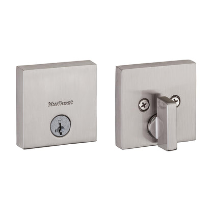 Kwikset Downtown Deadbolt Lock, Matte Black Square Exterior Keyed Front Entry Door, Pick Resistant SmartKey Rekey Security, Single Cylinder Dead Bolt, with Microban Protection