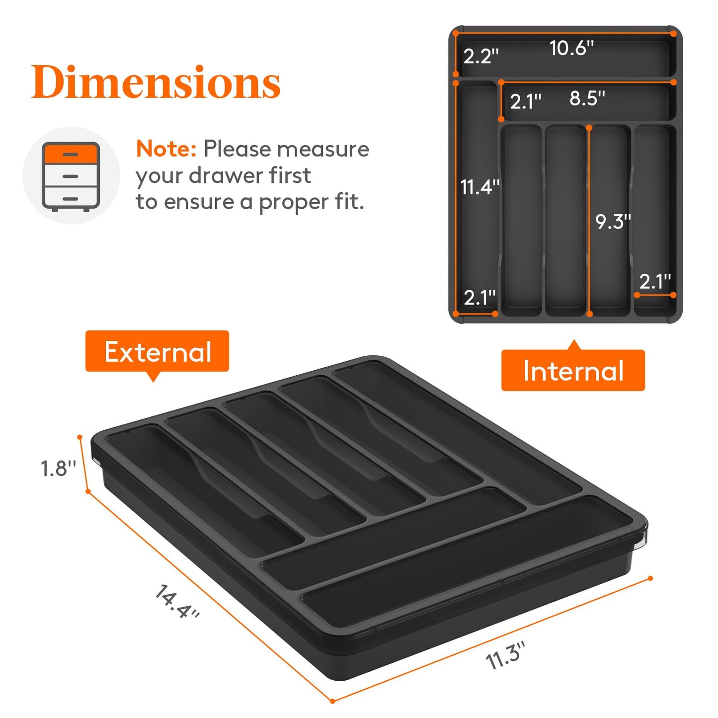 Lifewit Silverware Organizer with Lid, Covered Utensil Tray for Kitchen Drawer and Countertop, Plastic Cutlery and Flatware Storage Box for Spoons Forks Knives Holder Case, 6 Compartments, Black