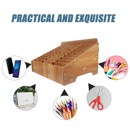 ULTECHNOVO 30-Slot Wooden Phone Caddy for Classroom Multi-Grid Mobile Phone Storage Box Organizer for Office and Meeting Room Desktop Cell Rack