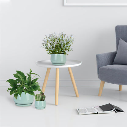 GDSZJLJ Ceramic Indoor Pots for Plants,7.5+5.9+4.4 Inch Set of 3,Flower Pots with Drainage Holes and Saucers,Planters Pot with Hole Mesh Pad,Large Planters for Indoor Plants,Gift for Mom,Aqua