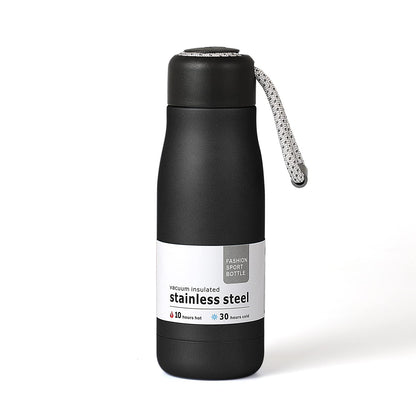 Water Bottles with Portable Lid，Hydro Insulated Thermal Flask for Hot or Cold Drinks 350ml Stainless Steel Metal Reusable Water Bottle for Kids, Adults, Midnight Black