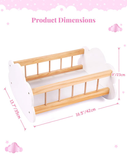 BABESIDE Wooden Baby Dolls Bed for 12-16 Inches Doll, Rocking Babys Doll Crib, Sleep Bed, Baby Dolls Accessories Furniture fit Dolls Boys Girls