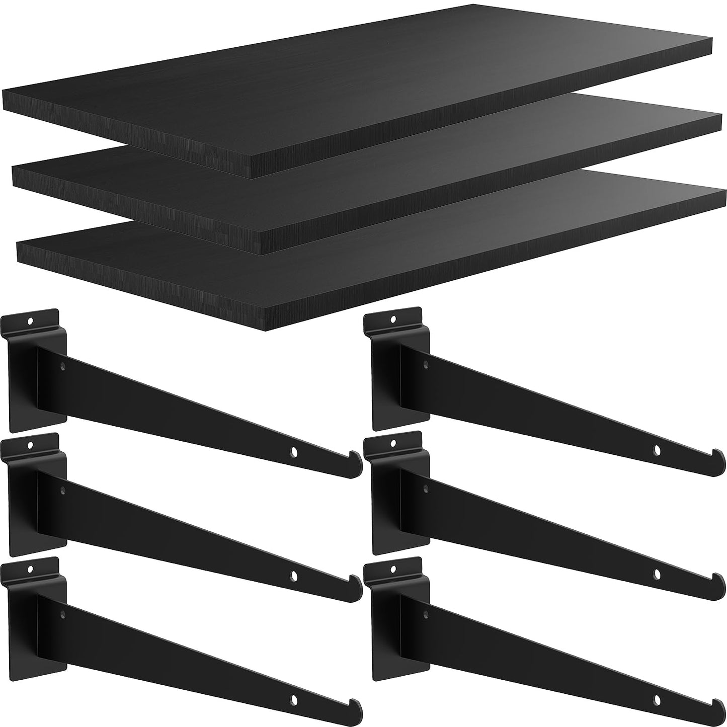 Tcevily 3 Pack Wooden Slatwall Shelf, 24" x 12" Slat Wall Shelves with Metal Brackets Heavy Duty Slatwall Shelving Organizer Accessories for Home Garage (3, 11.8" x 23.6")