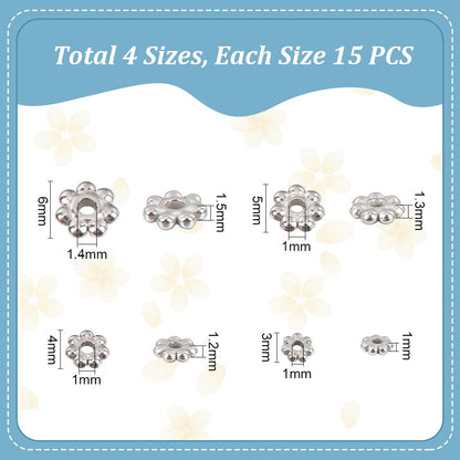 UNICRAFTALE 80 pcs 4 Sizes 3-6mm 304 Stainless Steel Flower Spacer Beads Mini Snowflake Daisy Beads Metal Small Loose Beads for DIY Bracelet Necklace Earring Jewelry Making