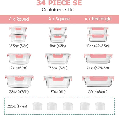 34pcs Glass Food Storage Containers