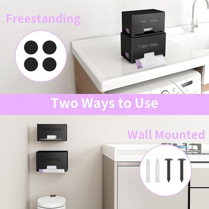 STWWO 2-Pack Trash Bag Holder Dispenser, Stackable Garbage Bag Dispenser, Extra Large Trash Organizer for Kitchen Laundry Under Sink, Wall Mounted or Freestanding, Metal Black