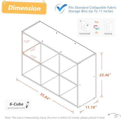 NELYE 6 Cube Organizer Bookcase - Fabric Storage Bins Container, Open Shelf Simple Compartments Bookshelf, White