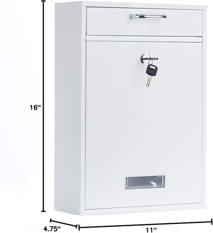 Wall Mounted Locking Vertical Dropbox Mailbox - Safe and Secure (Large) | Made with Galvanized Steel