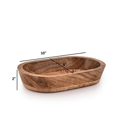 BHAVATU Decorative Bowl Mango Wood Hand Carved Home Decor for Dining Table Centerpiece Bowl for Table (10" x 6" x 2")