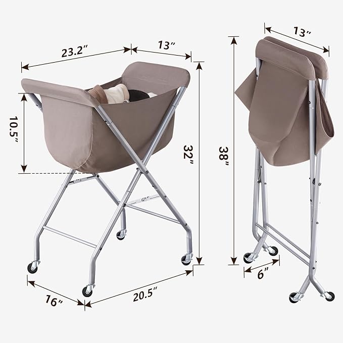 ELYKEN Laundry Cart with Wheels, 32”H Easy Rolling Laundry Hamper with