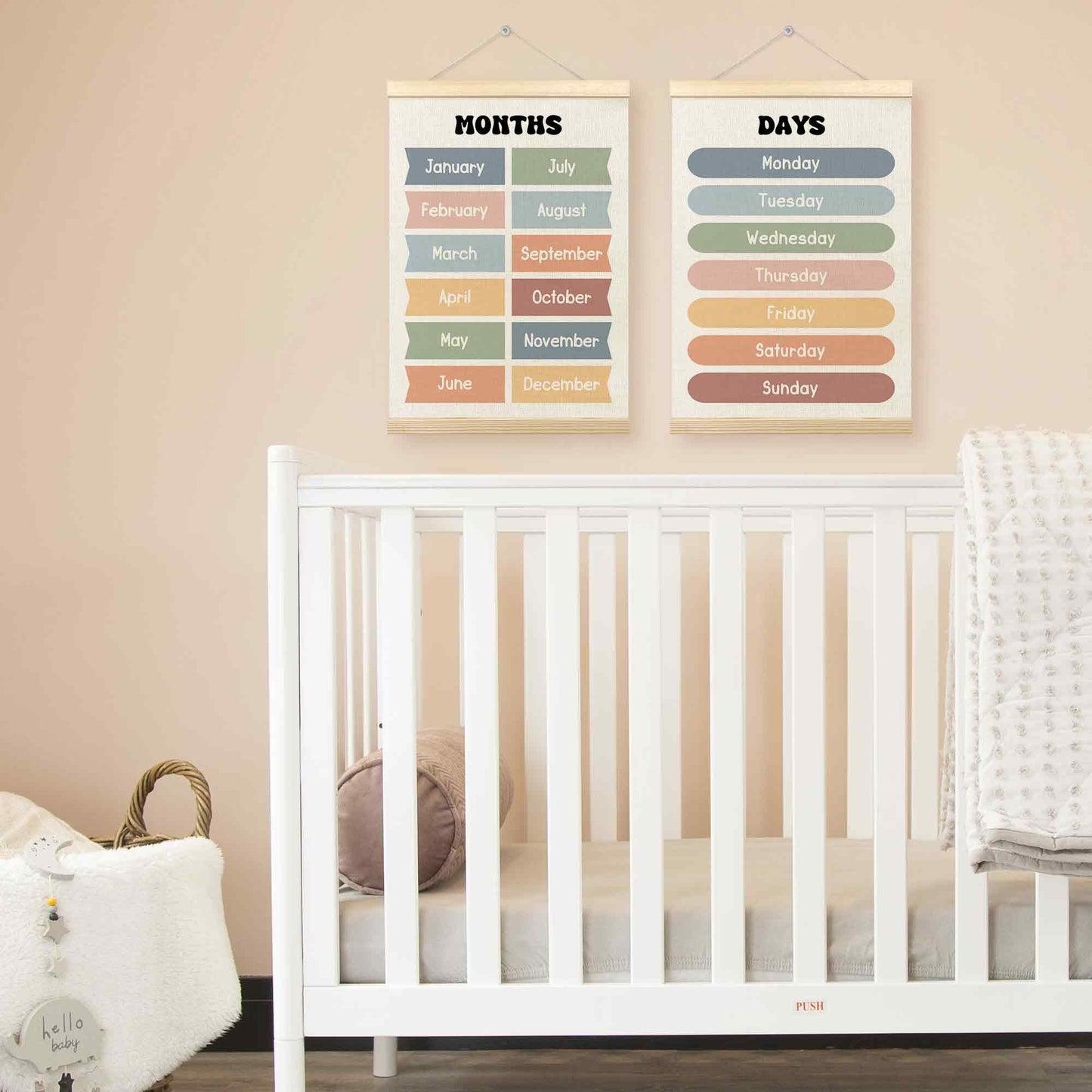 TLESKE Months of the Year Days of the Week Chart Poster Hanger Frame for Toddler Kid Classroom Set of 2, Homeschool Hanging Wall Art for Nursery Playroom, Preschool Learning Educational Poster, 12x16