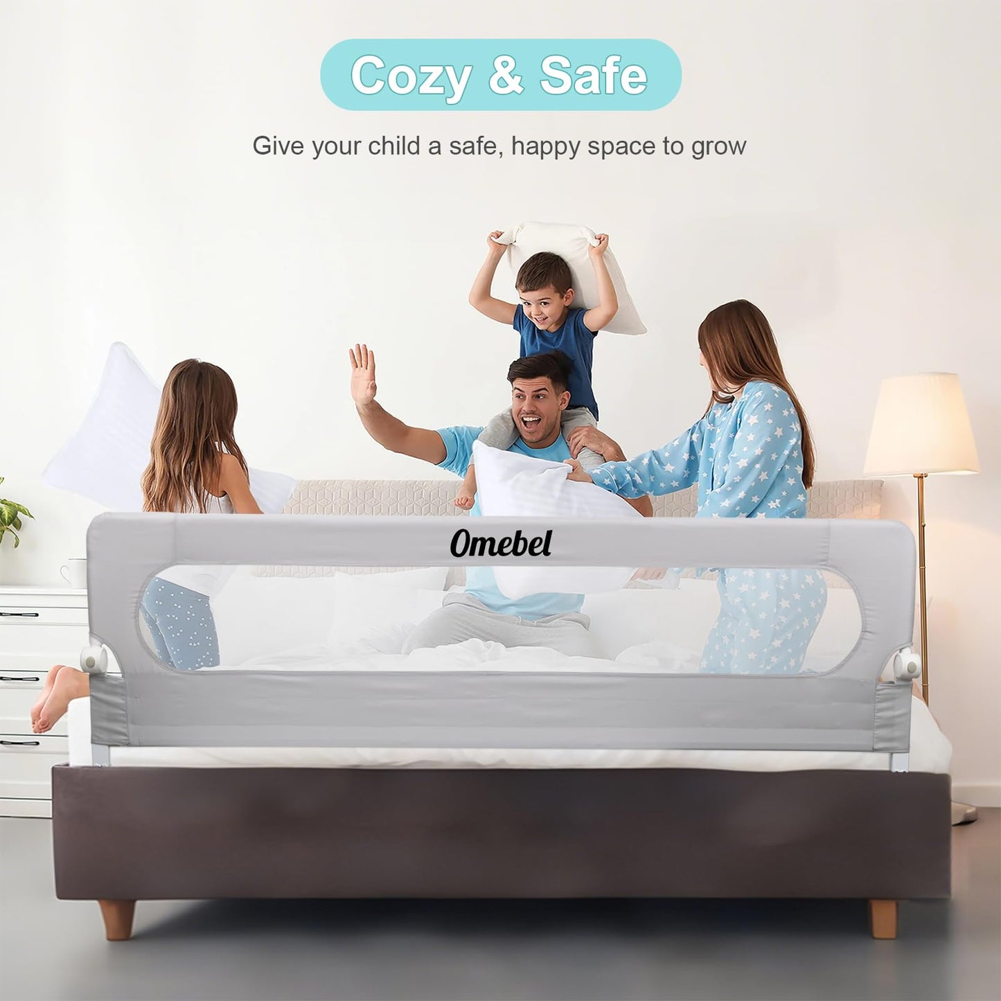 Omebel Toddler Bed Rail, 180cm/200cm Extra Long Baby Kids Bed Rail Guard Height Adjustable Folding, Safe Bed Side Rail for Queen, Full Size, Twin, King Size, Foldable & Button-Release Design