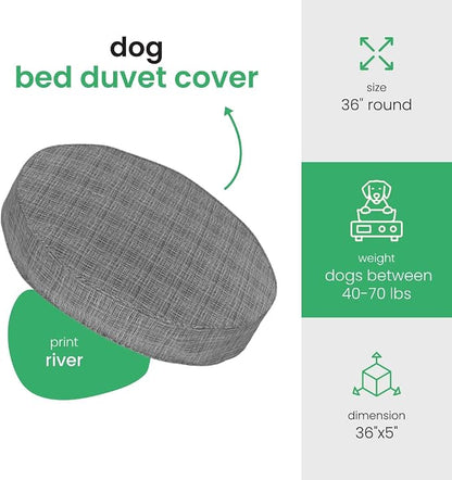 Molly Mutt River Dog Bed Duvet Cover, 100% Cotton Canvas Cover for Dog, Puppy, or Cat Bed, Durable, Washable, and Free of Harmful Chemicals, Round, 36"x5"