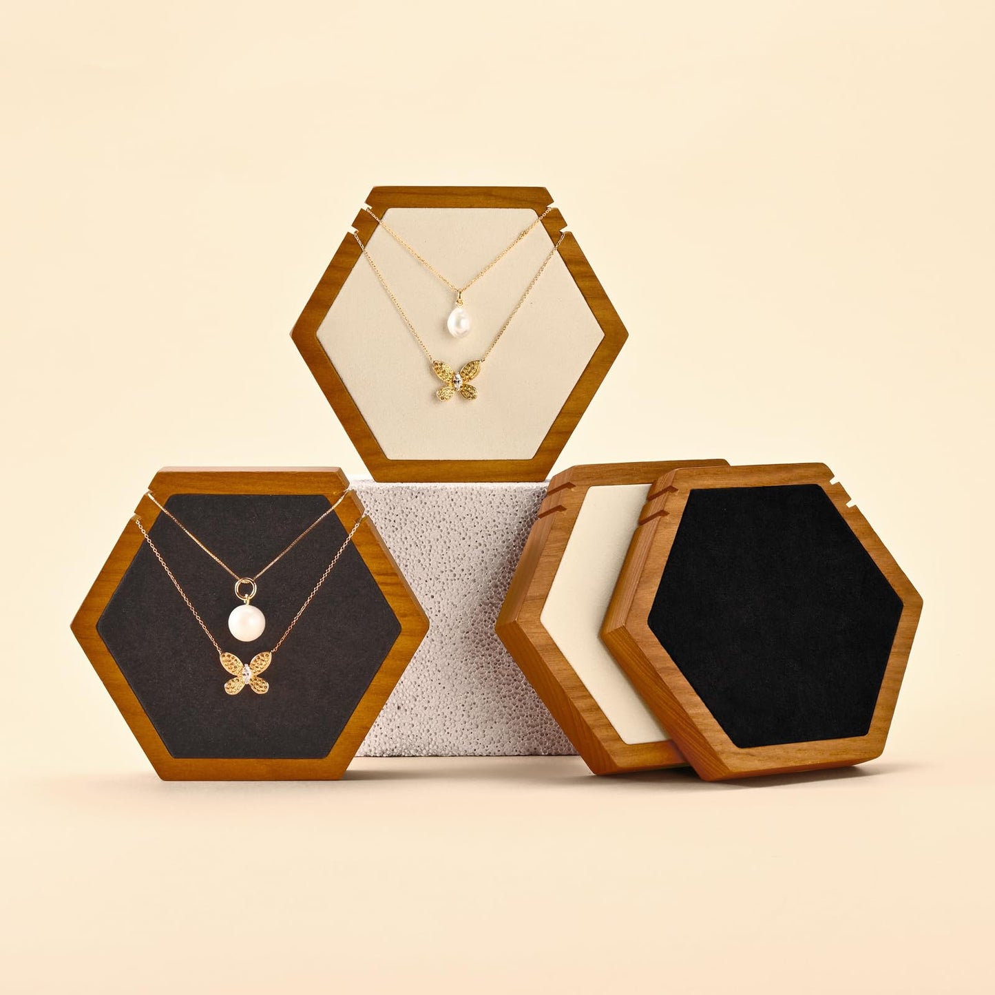Woodten Solid Wood Hexagon Necklace Holder Stand Retail Hanging Jewelry Necklace Stand Display for Vendors(Black)