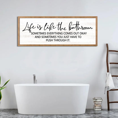 Cpcdaosk Life is Like the Bathroom Wooden Sign Framed Wall Art, 32''×12'' Horizontal Inspirational Quote Wood Plaque above the Bathtub, Farmhouse Long Motivational Saying Wood Sign Wall Decor for Bathhouse (Life is Like the Bathroom, Natural, 32"x12")