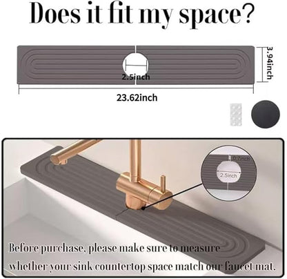 Quick Drying Stone Faucet Mat for Kitchen Sink, 23.6'' Long Diatomite Sink Tray
